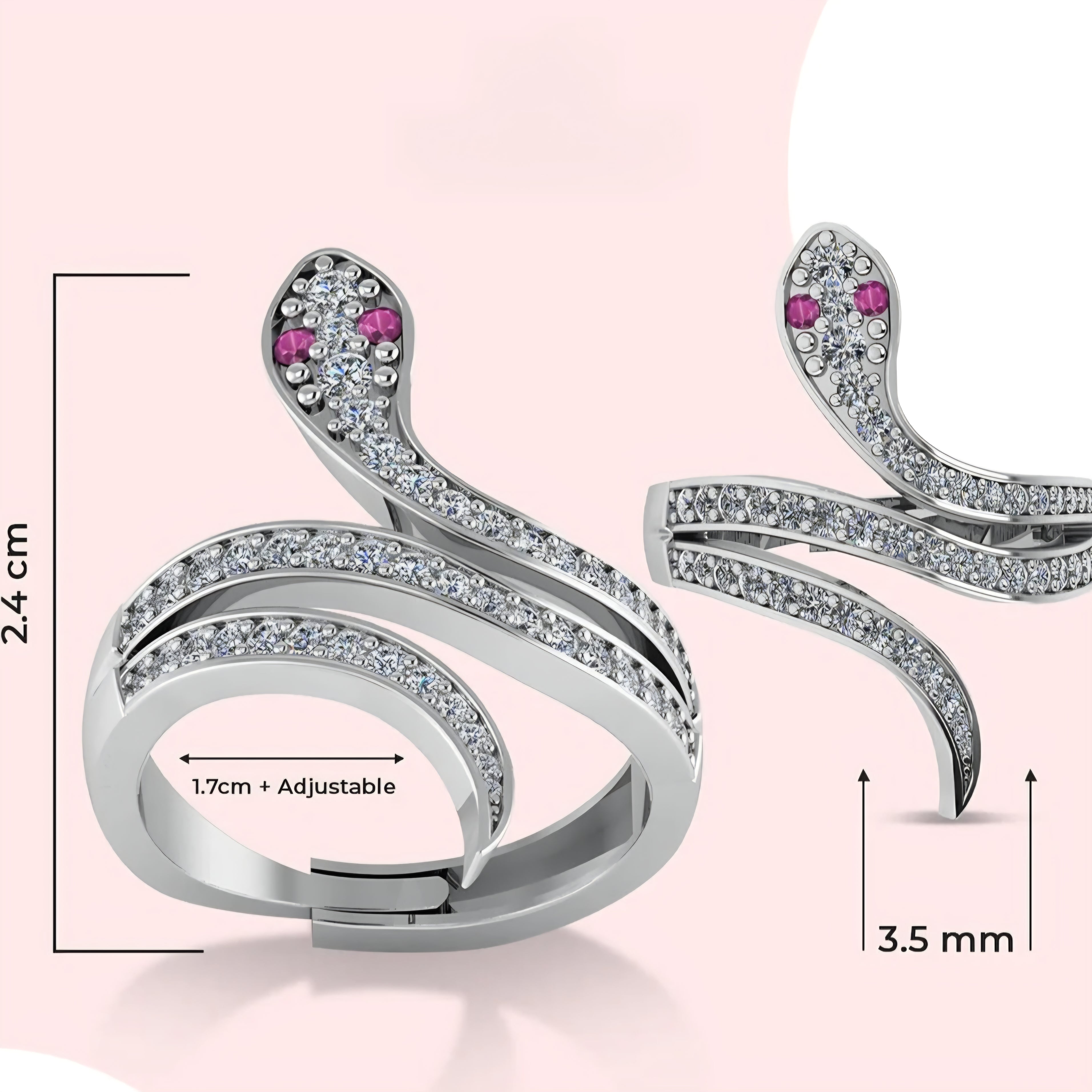 LUSO 92.5% Pure Silver Moon eye Snake Wrap Ring