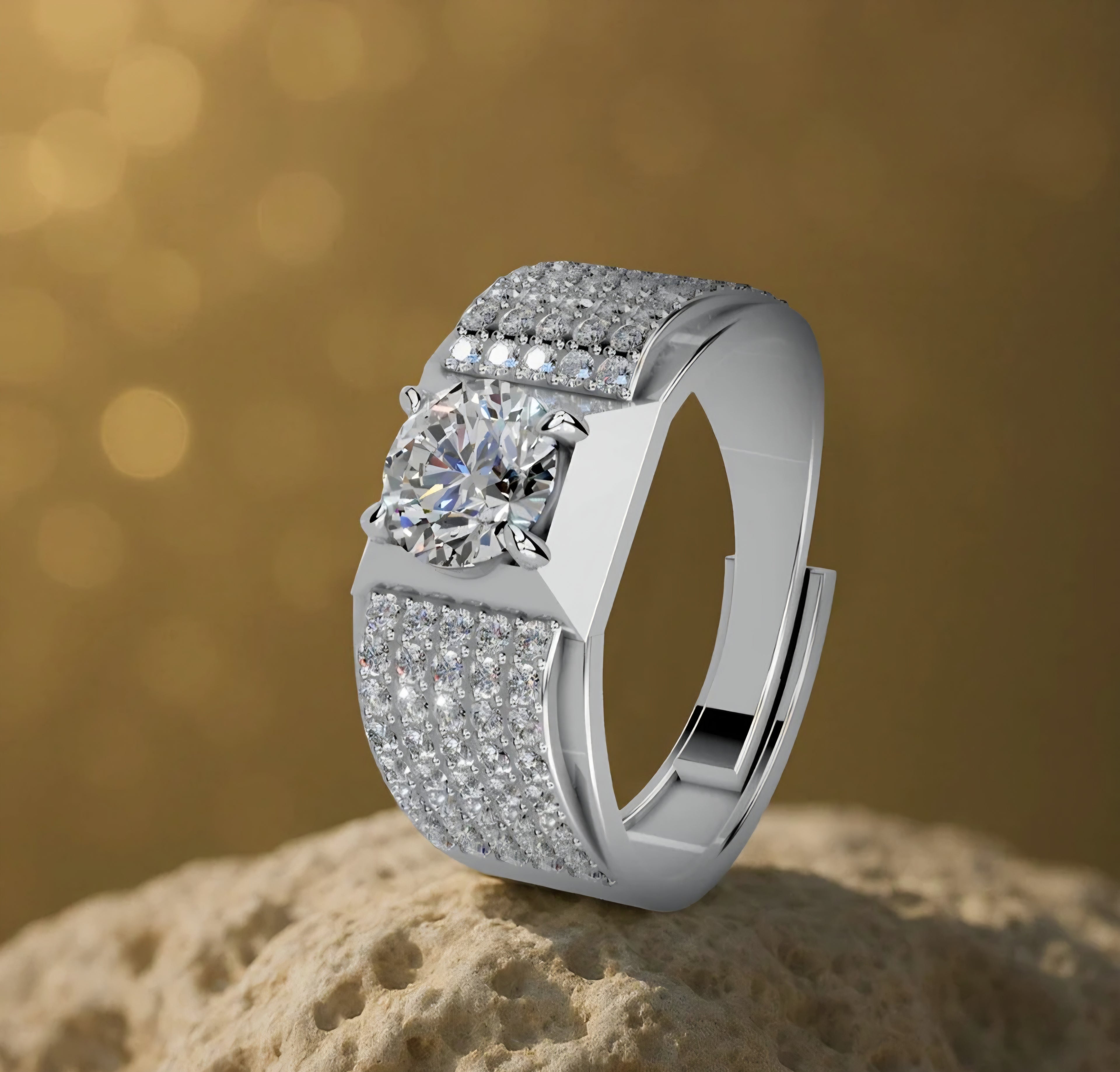 LUSO 92.5% Pure Sterling Silver Solitaire Ring For Men