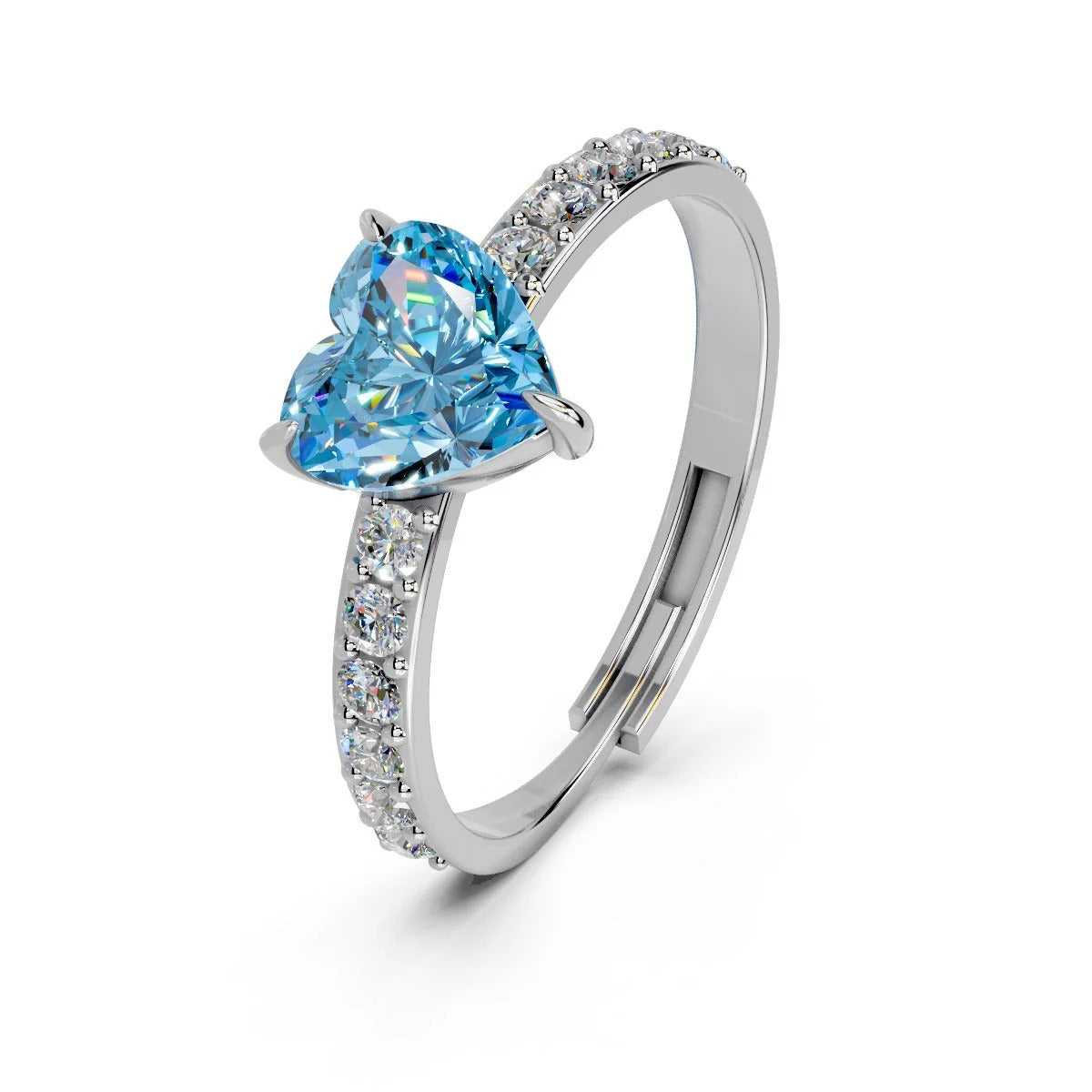 LUSO 92.5% Pure Sterling Silver Heart-Shaped Blue Zircon Ring