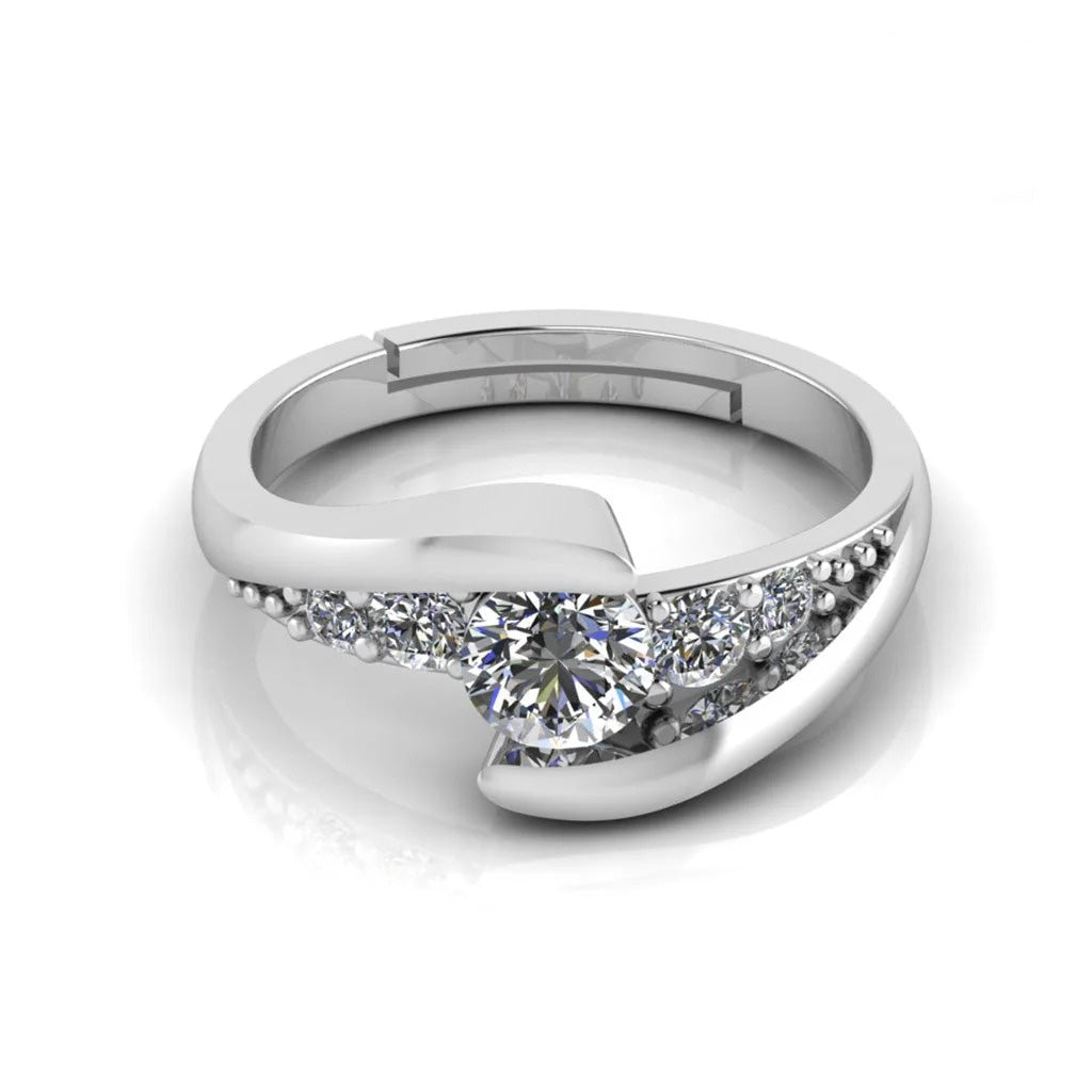 LUSO 92.5% Pure Sterling Silver Crystal Solitaire Diamond Statement Ring