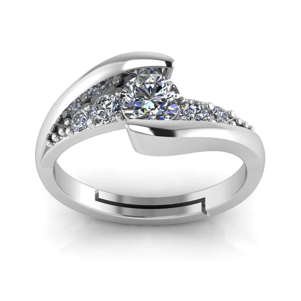 LUSO 92.5% Pure Sterling Silver Crystal Solitaire Diamond Statement Ring