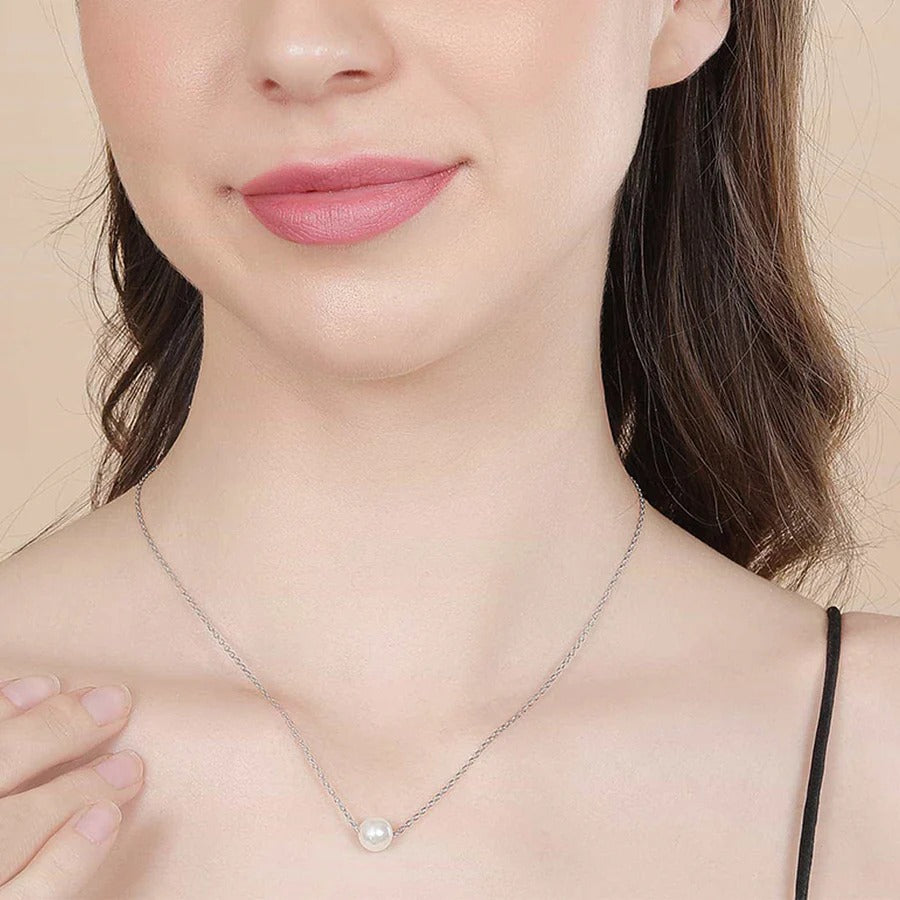 LUSO 92.5% Pure Sterling Silver Pearl Pendant Necklace