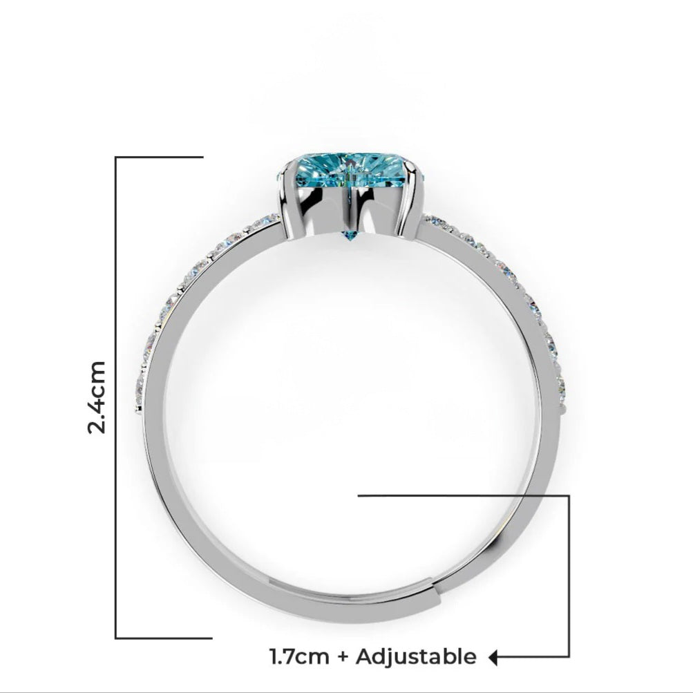 LUSO 92.5% Pure Sterling Silver Heart-Shaped Blue Zircon Ring