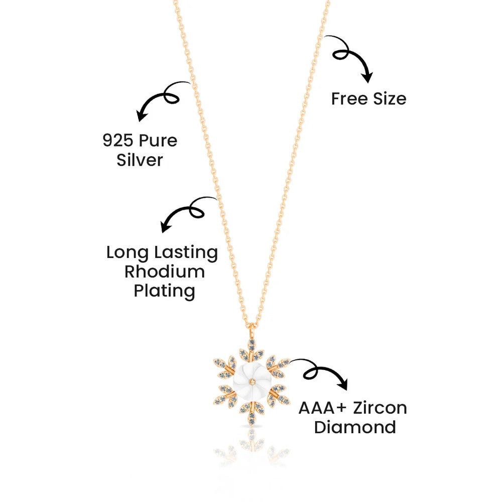 LUSO 92.5% Pure Sterling Silver Floral Pendant Necklace Rose Gold Finish with AAA+ Zircon & White Shell Design