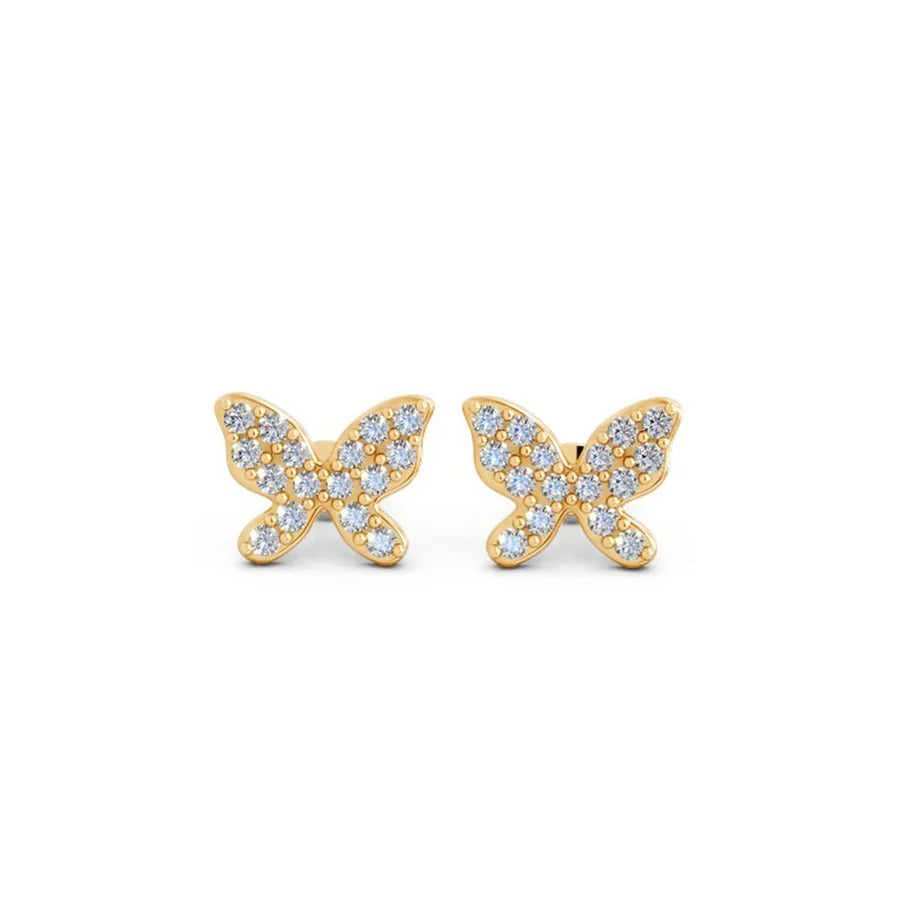LUSO 92.5% Pure Sterling Silver Yellow Gold Plated Butterfly Stud Earrings