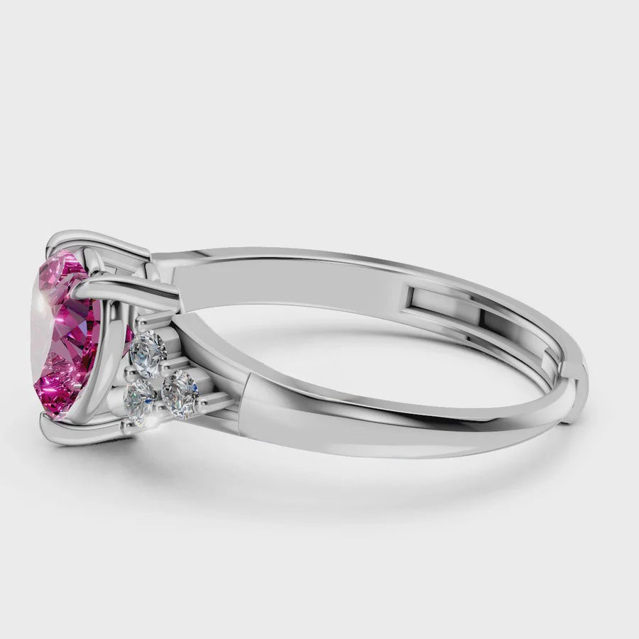 LUSO 92.5% Pure Sterling Silver Adjustable Pink Heart CZ Diamond Ring
