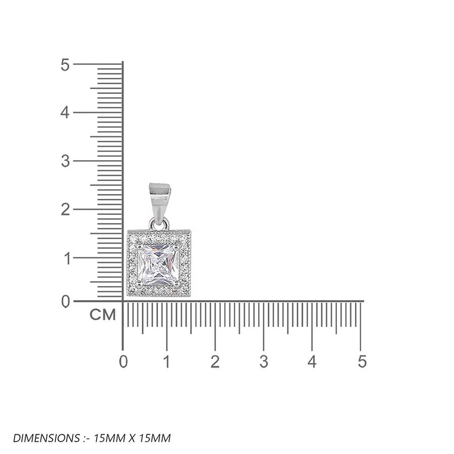 LUSO 92.5% Pure Sterling Silver Square Solitaire Pendant Set with Earrings (No Chain)