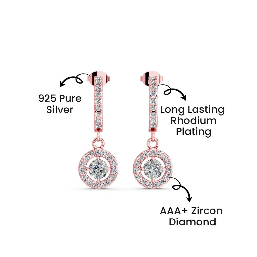 LUSO 92.5% Pure Sterling Silver Rose Gold Plated Dangle Earrings