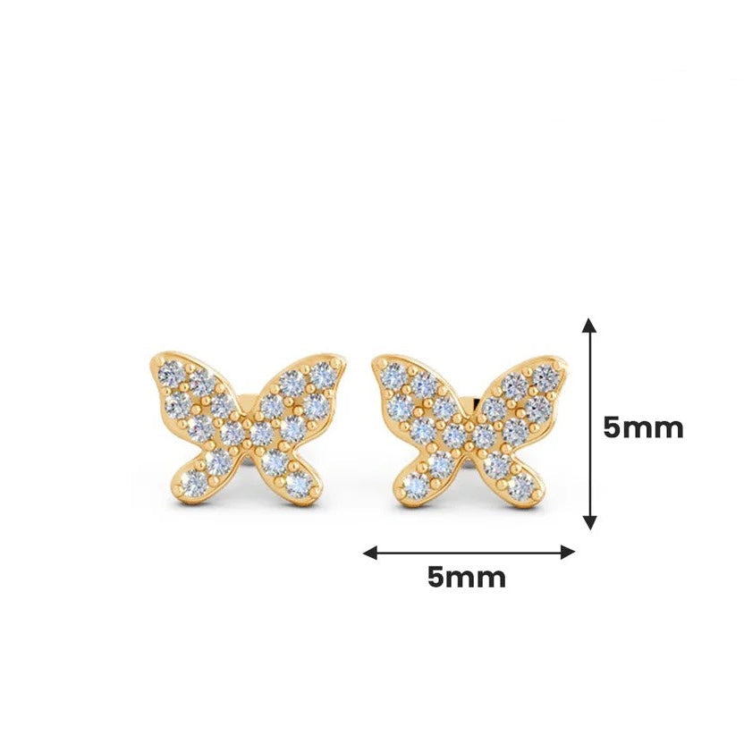 LUSO 92.5% Pure Sterling Silver Yellow Gold Plated Butterfly Stud Earrings