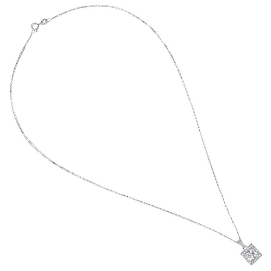 LUSO 92.5% Pure Sterling Silver Square Solitaire Pendant Set with Earrings (No Chain)