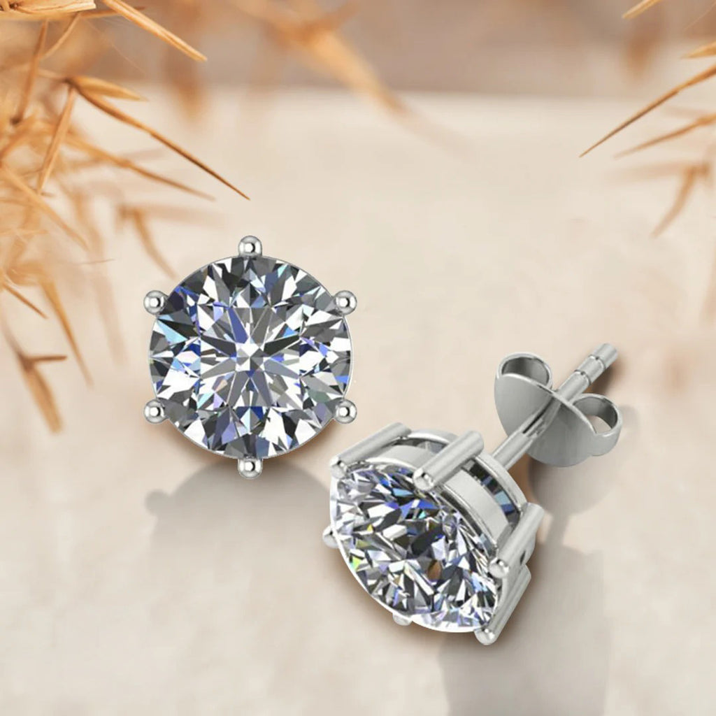 LUSO 92.5% Sterling Silver Classic Solitaire diamond Stud Earrings