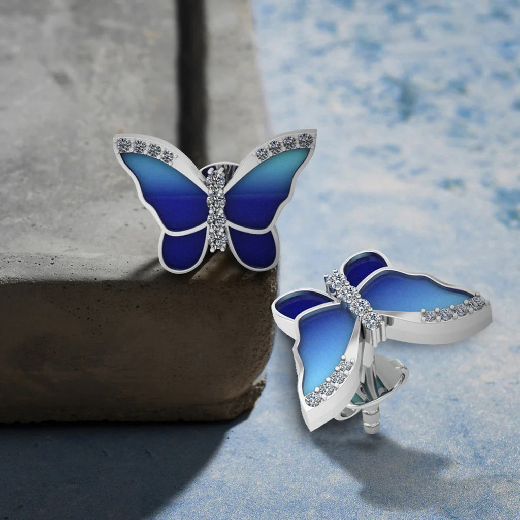LUSO 92.5% Pure Sterling Silver Butterfly Austrian Crystal Cubic Earrings