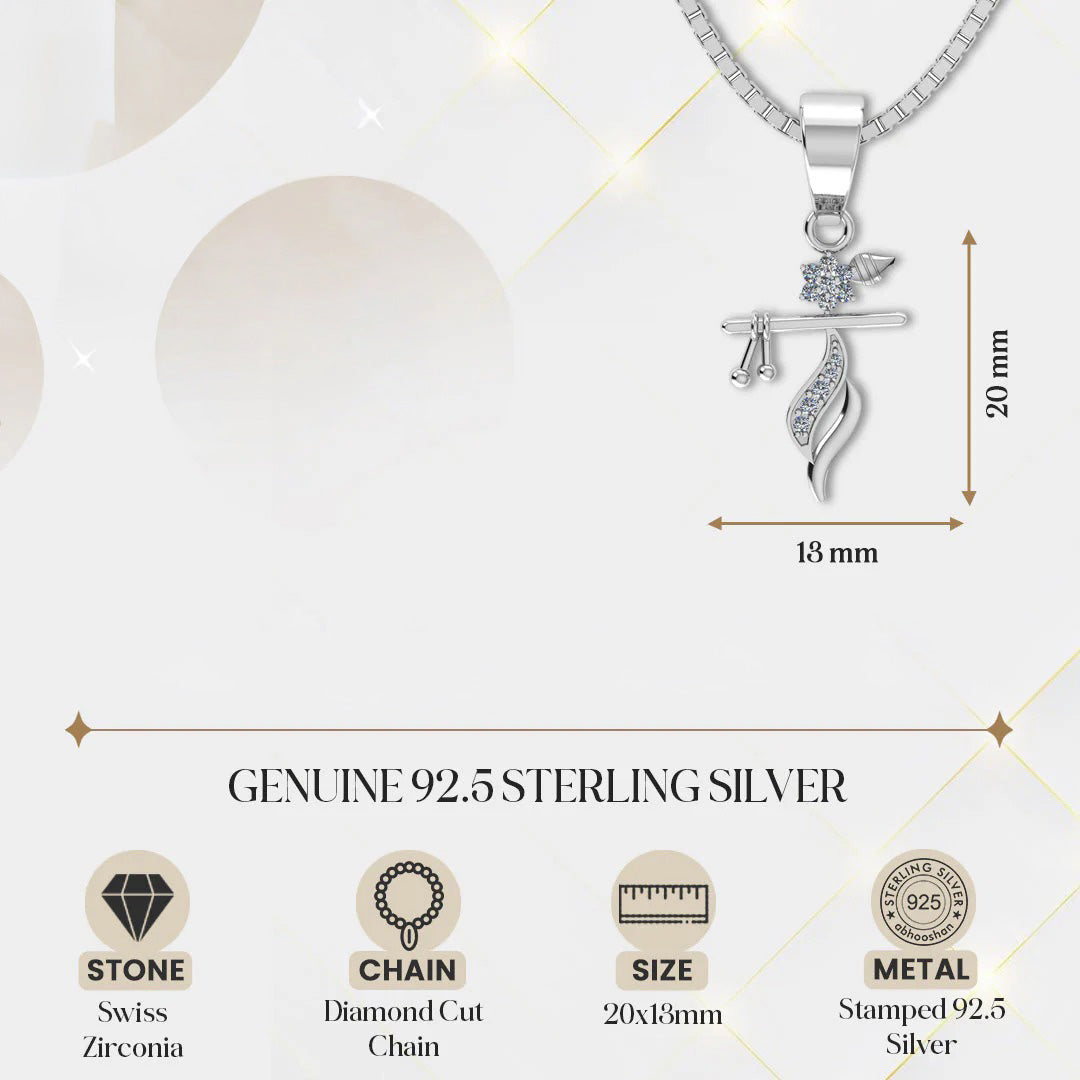 LUSO 92.5% Pure Sterling Silver Shri Krishna Flute Pendant pendent with chain
