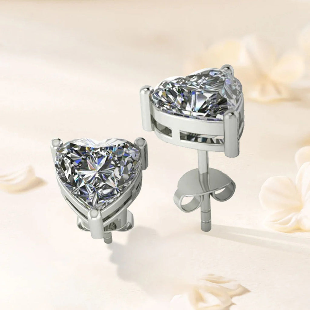 LUSO 92.5% Pure Sterling Sterling Heart Shape Diamond Stud Earrings