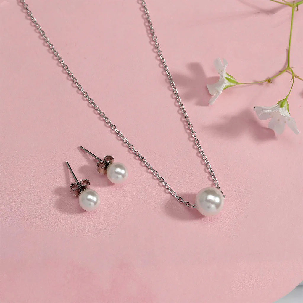 LUSO 92.5% Pure Sterling Silver Single Pearl Pendant with Earrings