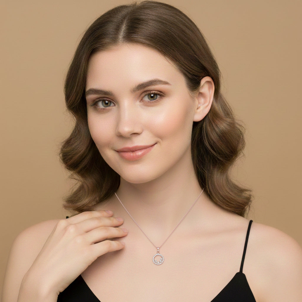 LUSO 925% Pure Sterling Silver Rose Gold Plated Circular Pendant