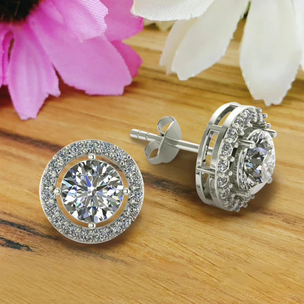 LUSO 92.5% Pure Sterling Silver Zircon Stud Solitaire Earrings