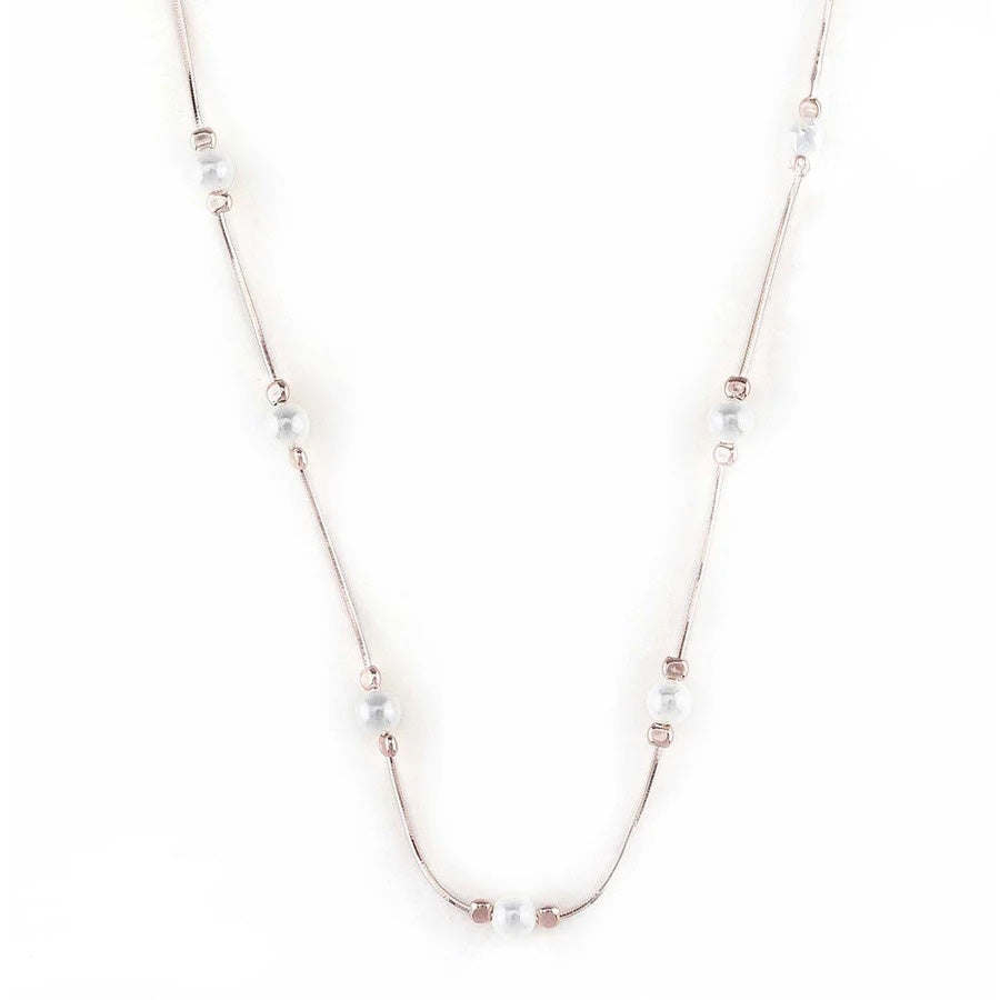 LUSO 92.5% Pure Sterling Silver Rose Gold Plated Pearl-Studded Necklace set