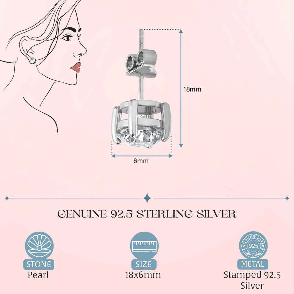 LUSO 92.5% Pure Sterling Silver Classic Diamond Stud Earrings