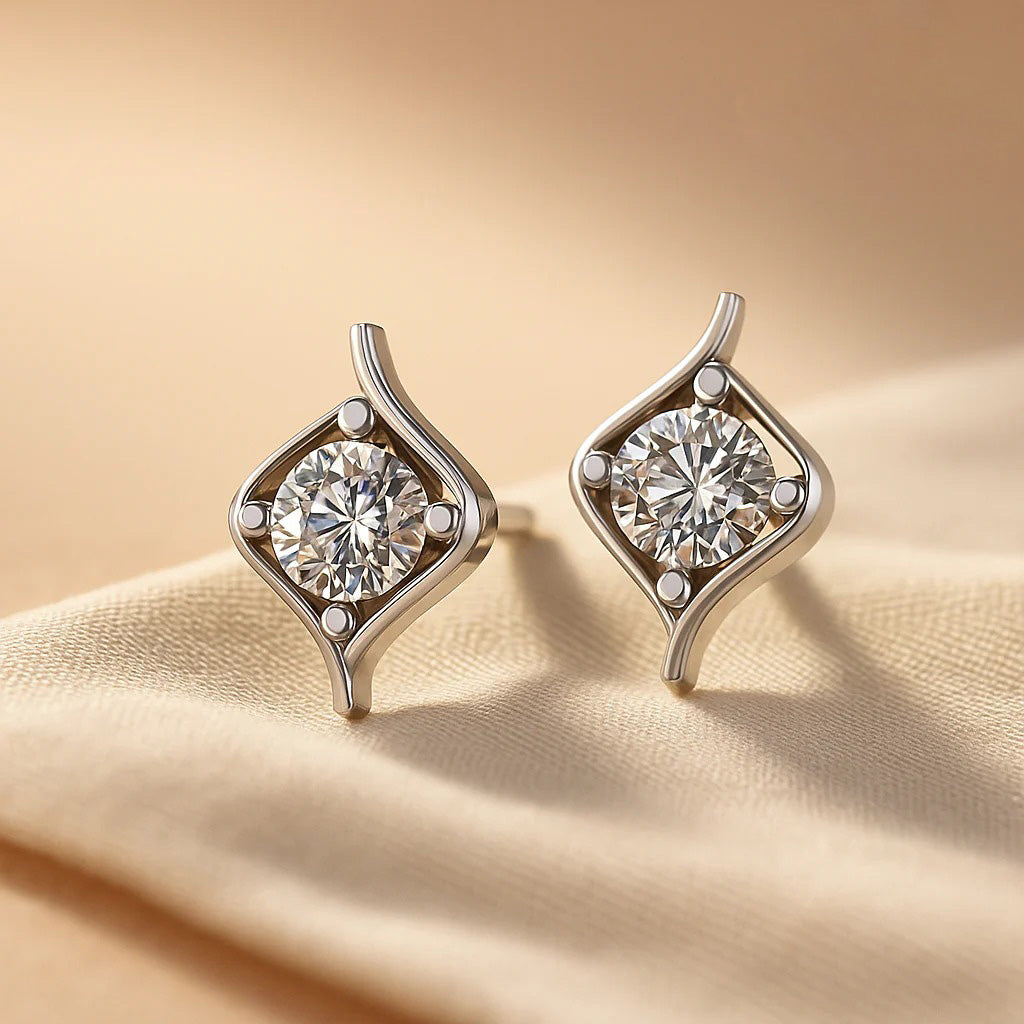 LUSO 92.5% Pure Sterling Silver Swirl Stud Earrings with Zircon Stone